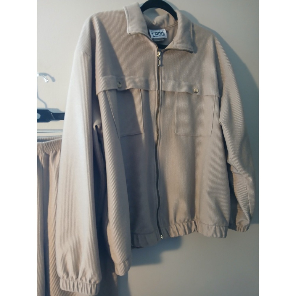 VINAGE Teddi Tan Corduroy Zip Up Jacket Pants Set Two Piece Women's Size Medium - Picture 3 of 7